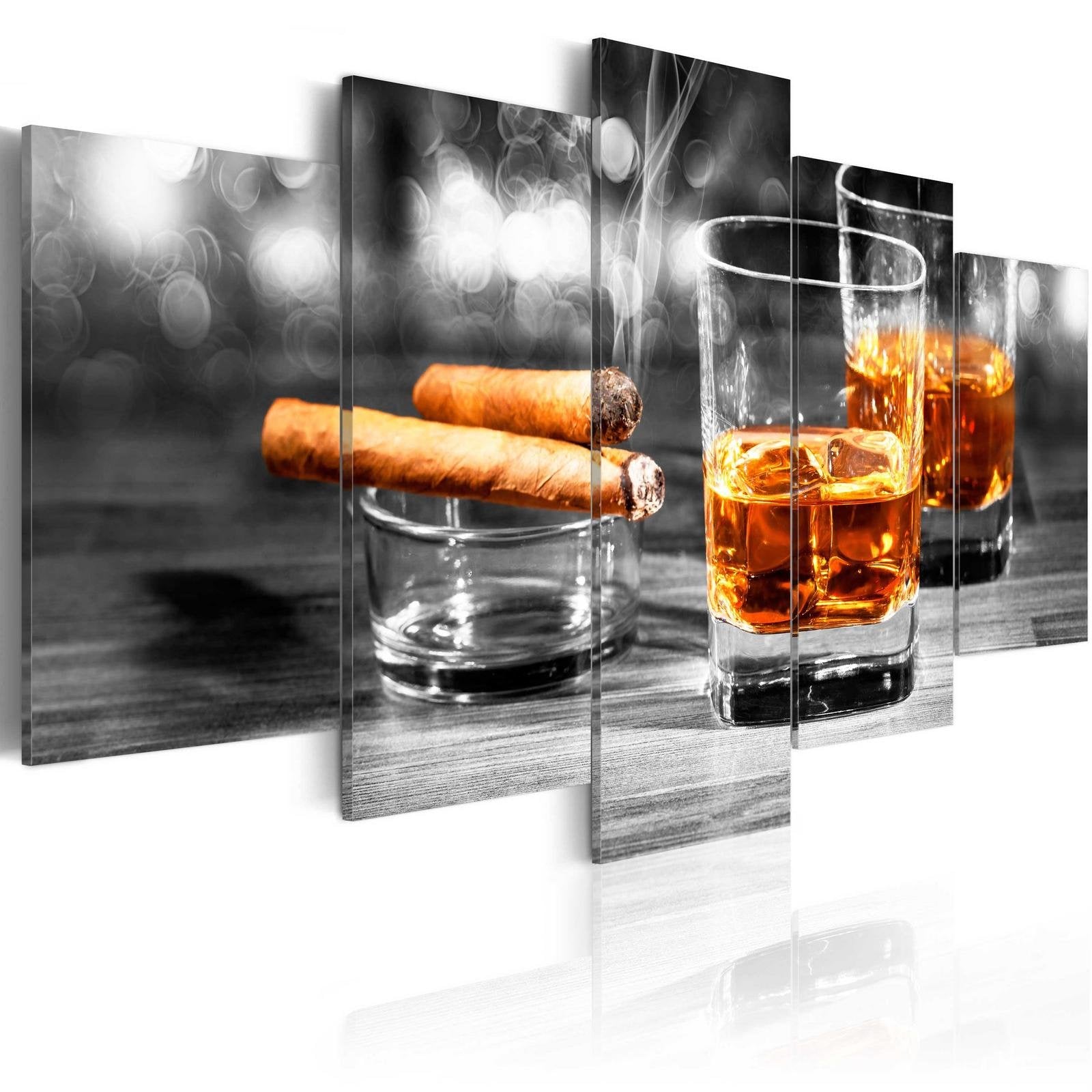 Stretched Canvas Still Life Art - Cigars And Whiskey-Tiptophomedecor
