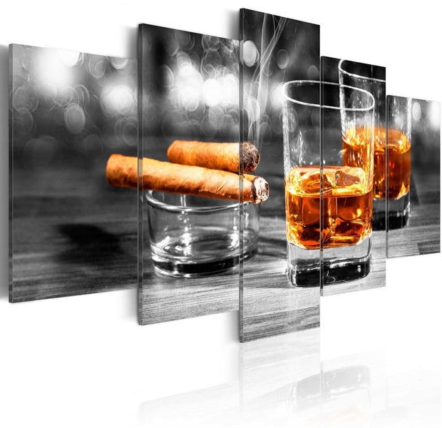 Stretched Canvas Still Life Art - Cigars And Whiskey-Tiptophomedecor