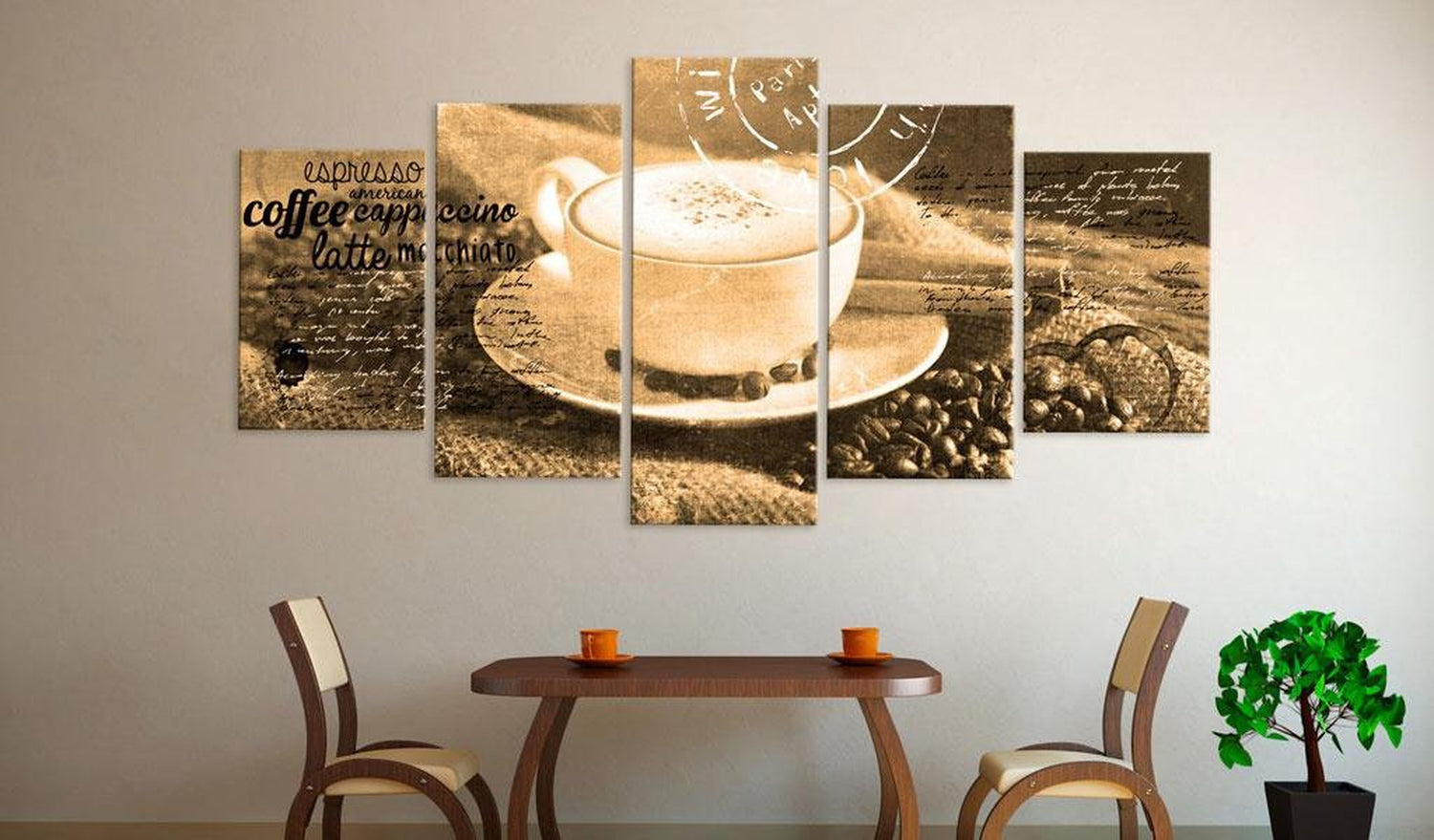 Stretched Canvas Still Life Art - Coffe, Espresso, Cappuccino, Latte Machiato ... - Sepia-Tiptophomedecor