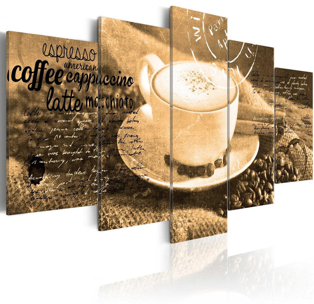 Stretched Canvas Still Life Art - Coffe, Espresso, Cappuccino, Latte Machiato ... - Sepia-Tiptophomedecor