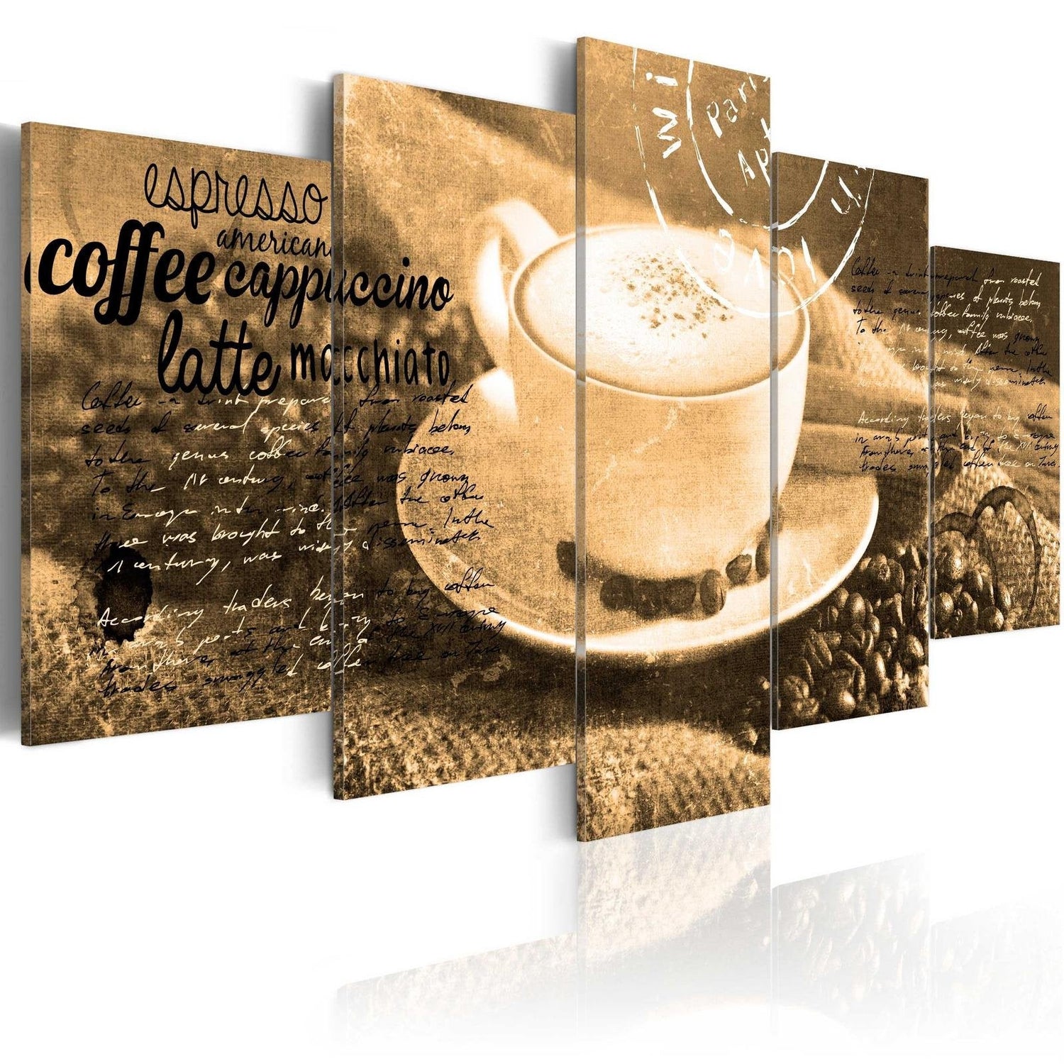 Stretched Canvas Still Life Art - Coffe, Espresso, Cappuccino, Latte Machiato ... - Sepia-Tiptophomedecor