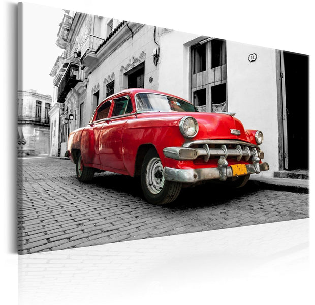 Stretched Canvas Still Life Art - Cuban Classic Car (Red)-Tiptophomedecor