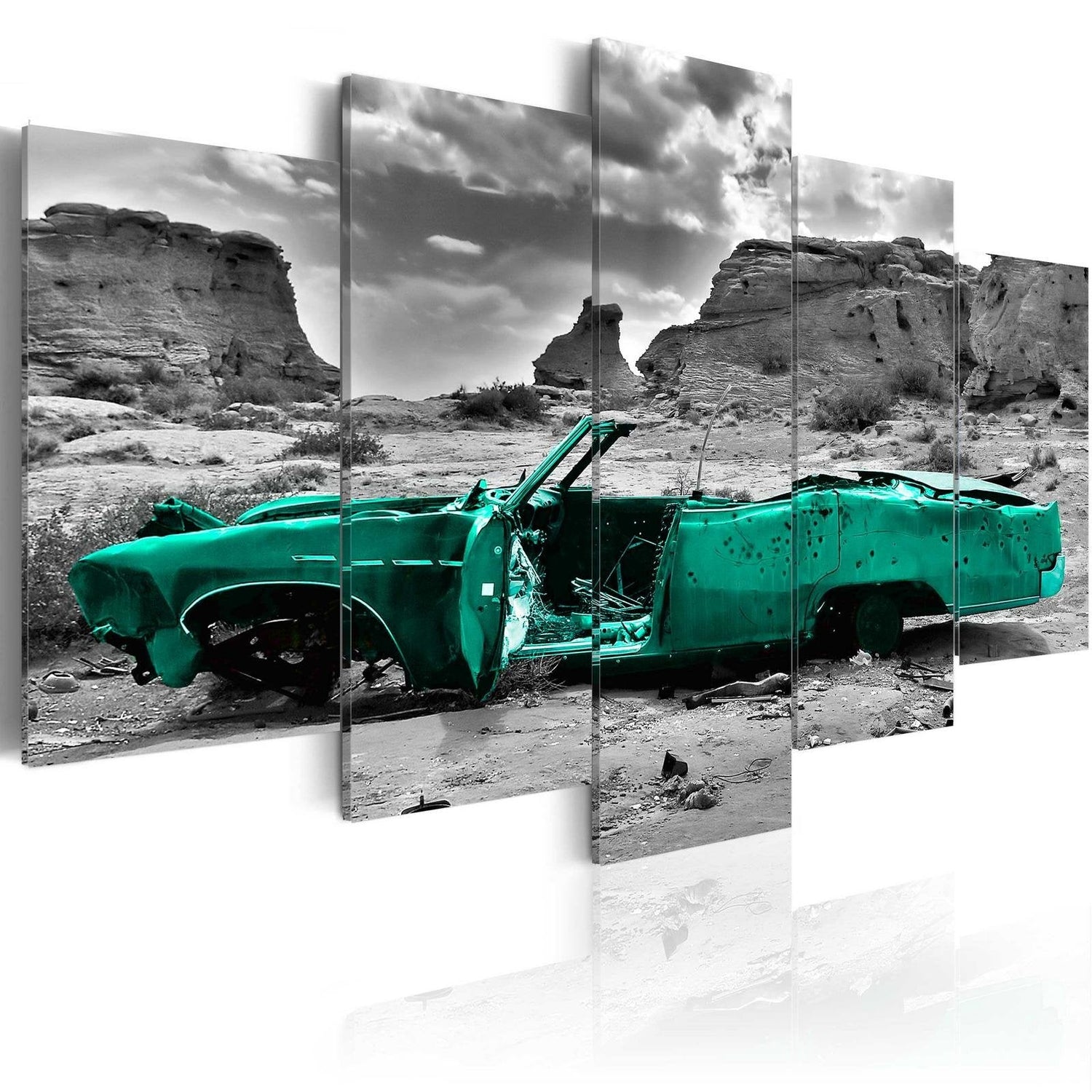 Stretched Canvas Still Life Art - Green Car-Tiptophomedecor
