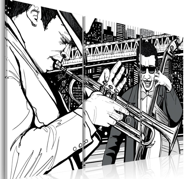 Stretched Canvas Still Life Art - Jazz Concert On The Background Of New York Skyscrapers-Tiptophomedecor