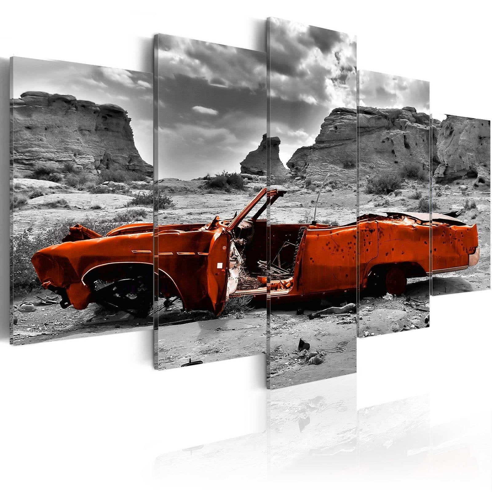 Stretched Canvas Still Life Art - Orange Car-Tiptophomedecor