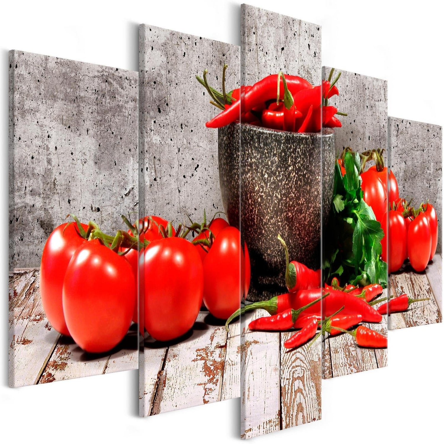 Stretched Canvas Still Life Art - Red Vegetables Concrete Wide-Tiptophomedecor