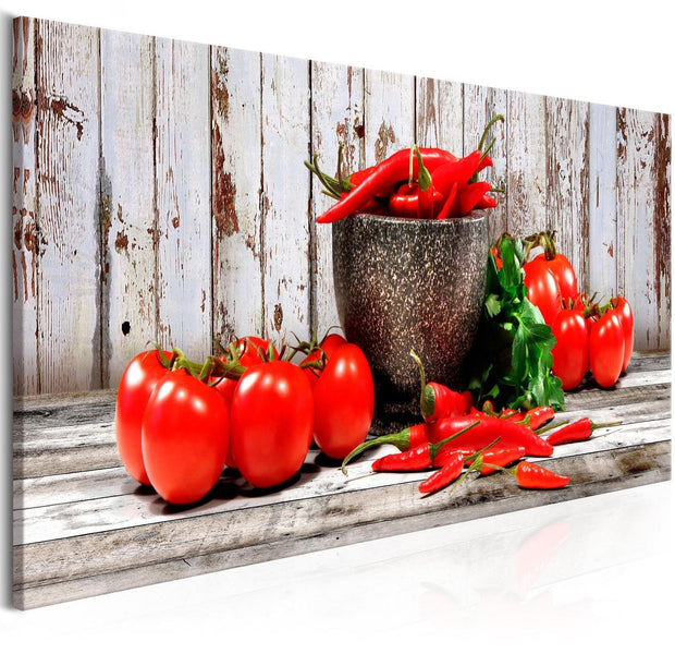 Stretched Canvas Still Life Art - Red Vegetables Wood Narrow-Tiptophomedecor