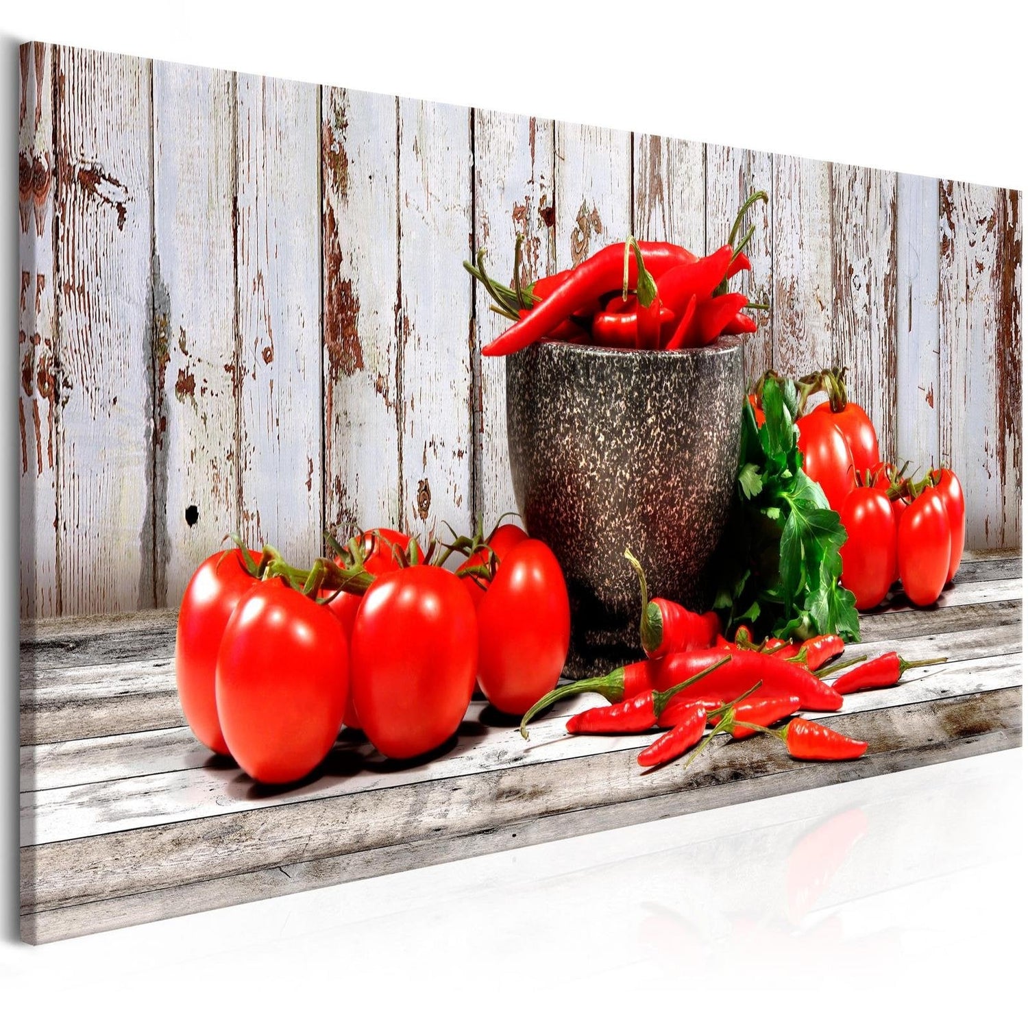 Stretched Canvas Still Life Art - Red Vegetables Wood Narrow-Tiptophomedecor
