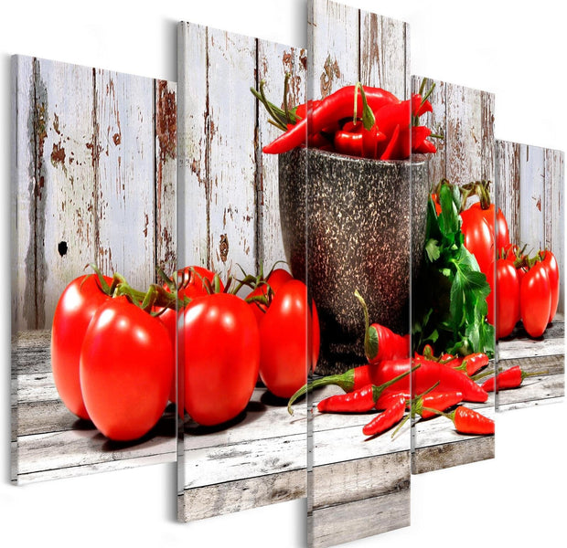 Stretched Canvas Still Life Art - Red Vegetables Wood Wide-Tiptophomedecor