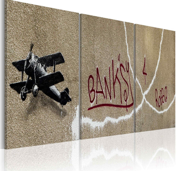 Stretched Canvas Street Art - Banksy: Airplane 3 Piece-Tiptophomedecor