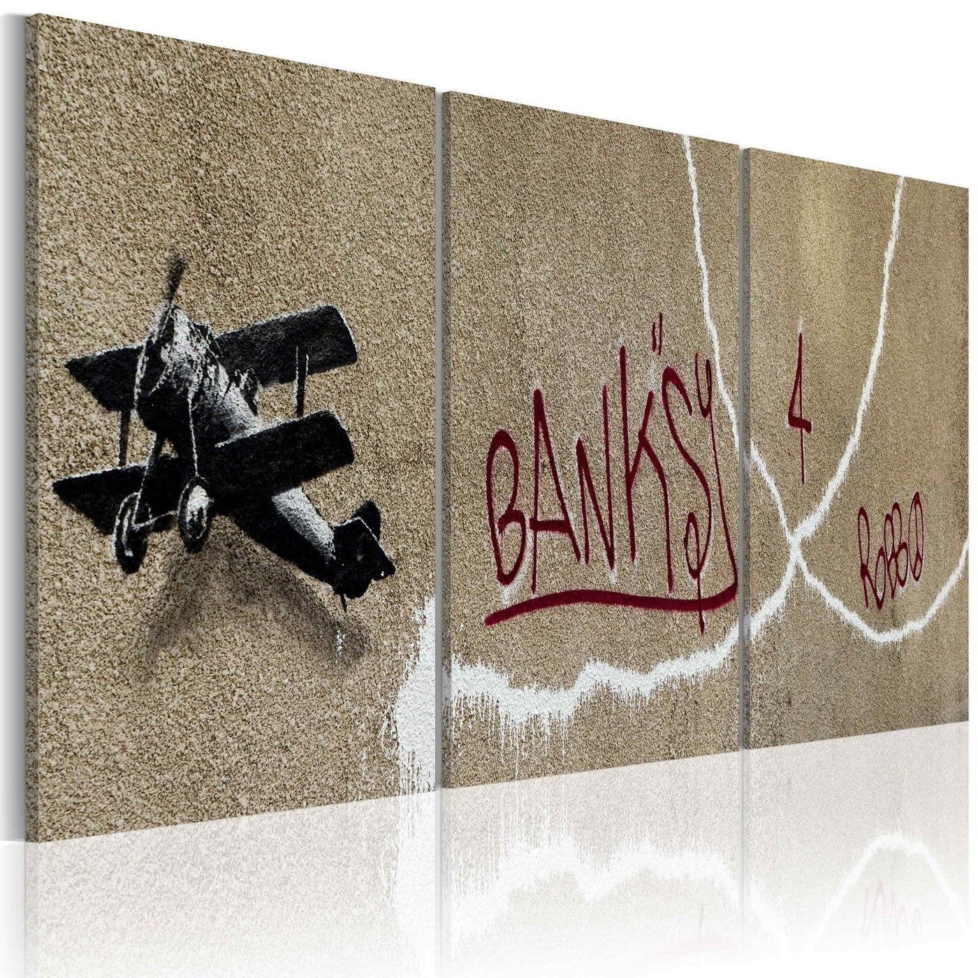 Stretched Canvas Street Art - Banksy: Airplane 3 Piece-Tiptophomedecor