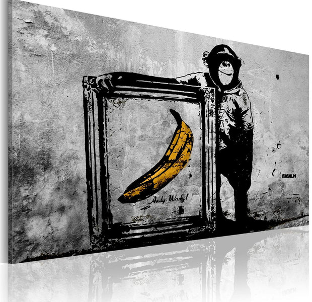 Stretched Canvas Street Art - Banksy: Banana In Frame With Monkey-Tiptophomedecor