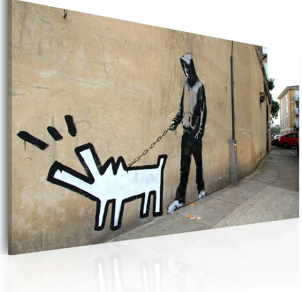 Stretched Canvas Street Art - Banksy: Barking Dog-Tiptophomedecor