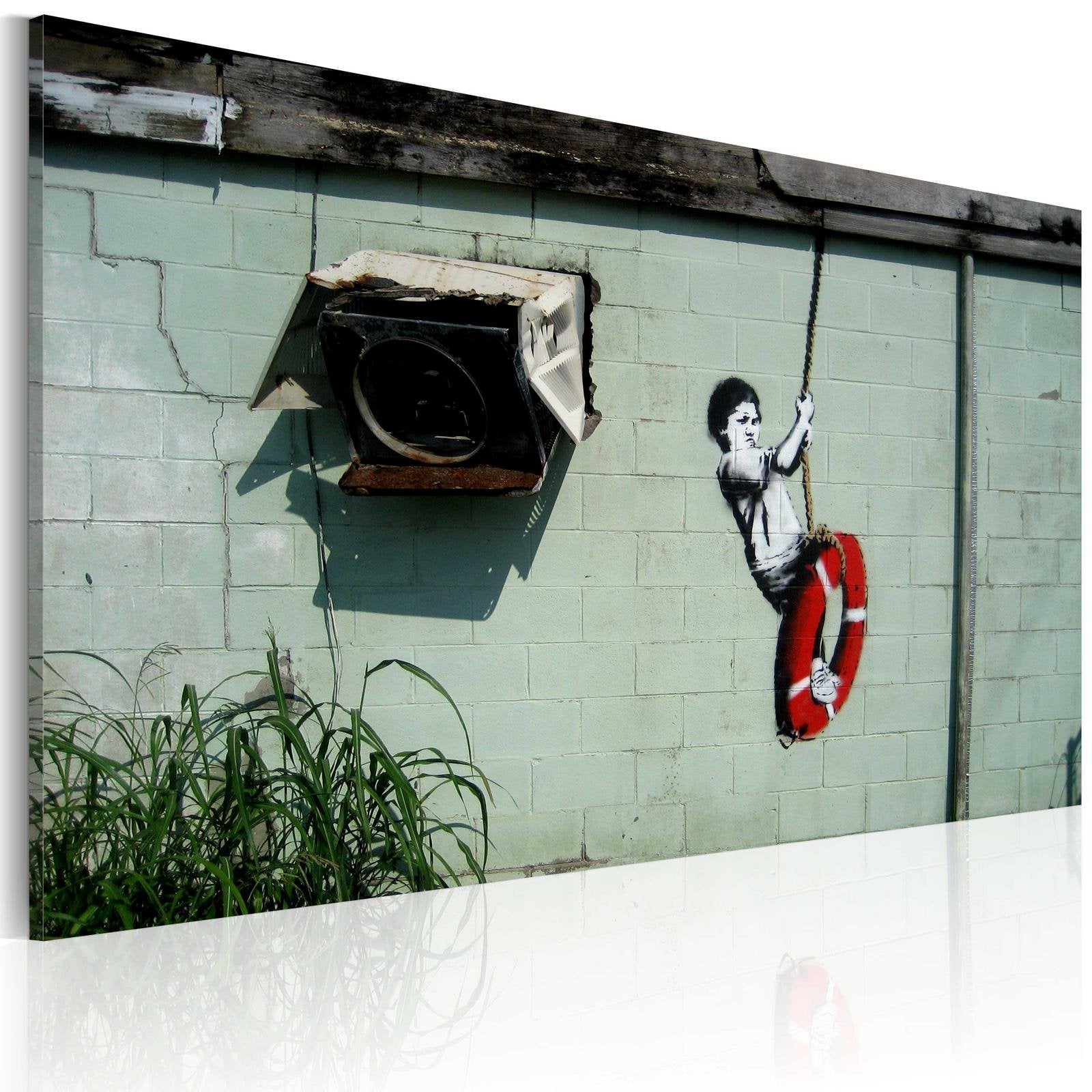Stretched Canvas Street Art - Banksy: Boy On A Swing-Tiptophomedecor