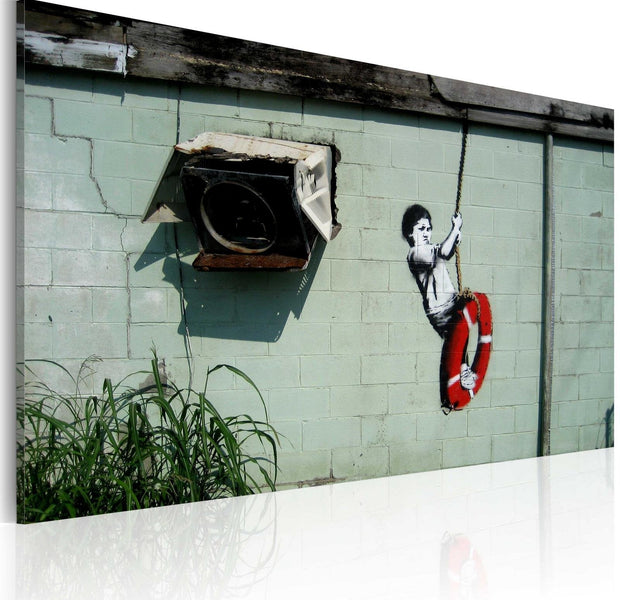 Stretched Canvas Street Art - Banksy: Boy On A Swing-Tiptophomedecor