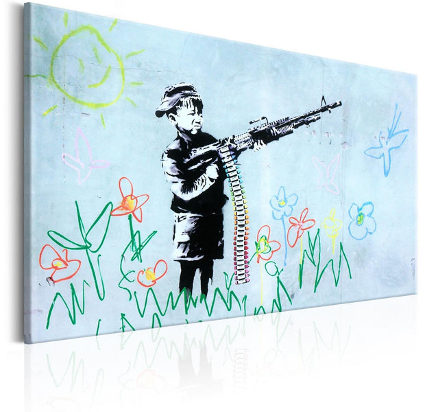 Stretched Canvas Street Art - Banksy: Boy With Gun-Tiptophomedecor