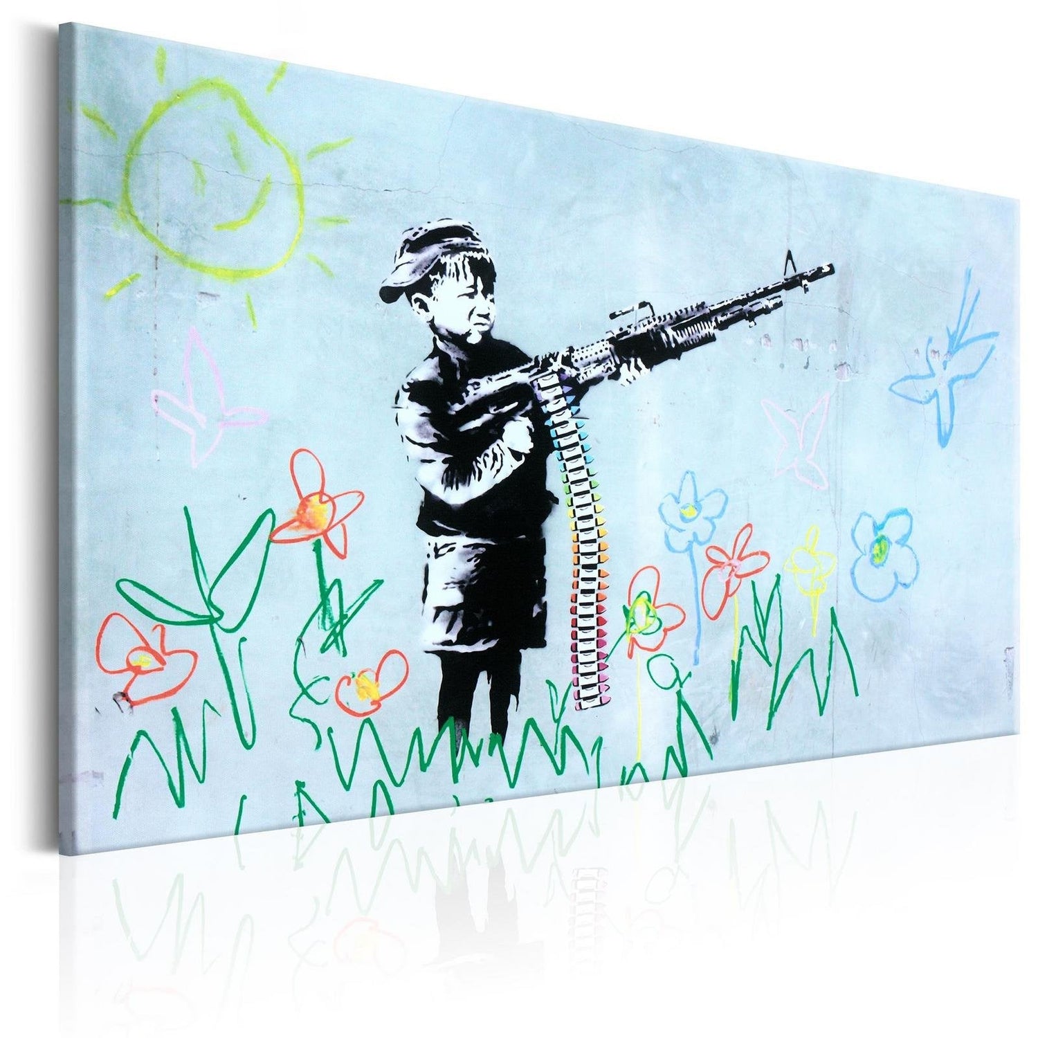 Stretched Canvas Street Art - Banksy: Boy With Gun-Tiptophomedecor