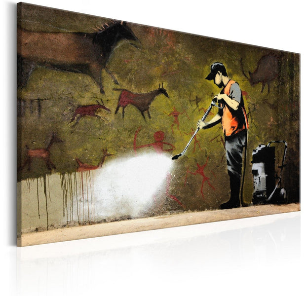 Stretched Canvas Street Art - Banksy: Cave Painting-Tiptophomedecor