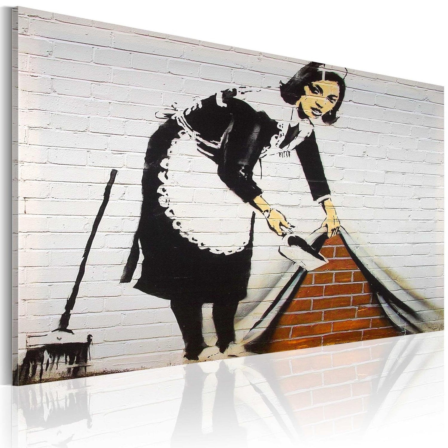 Stretched Canvas Street Art - Banksy: Cleaning Lady-Tiptophomedecor