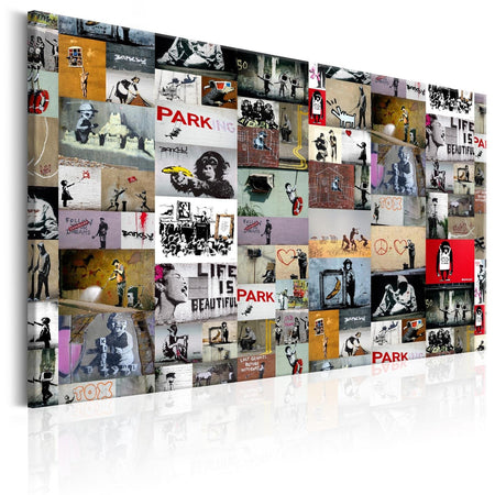 Stretched Canvas Street Art - Banksy Collage Multi-Tiptophomedecor