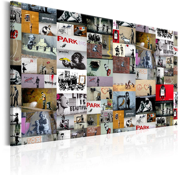 Stretched Canvas Street Art - Banksy Collage Multi-Tiptophomedecor