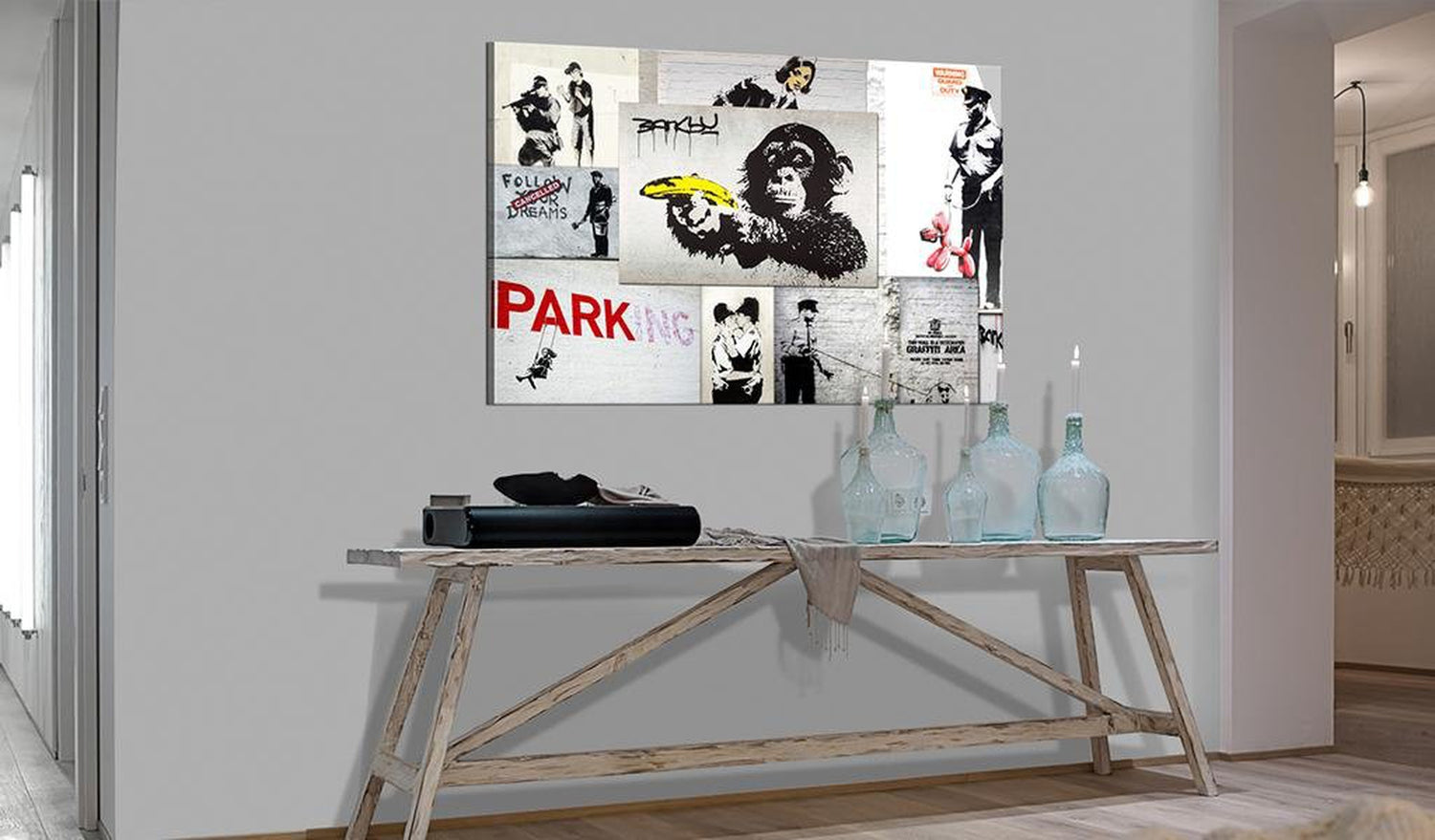 Stretched Canvas Street Art - Banksy: Collage Police-Tiptophomedecor