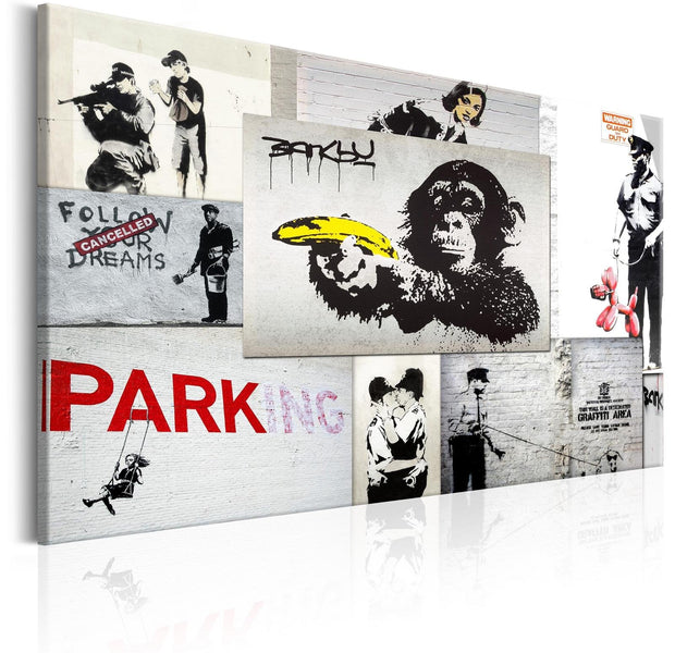 Stretched Canvas Street Art - Banksy: Collage Police-Tiptophomedecor