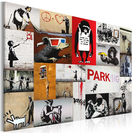 Stretched Canvas Street Art - Banksy Collage Wide-Tiptophomedecor