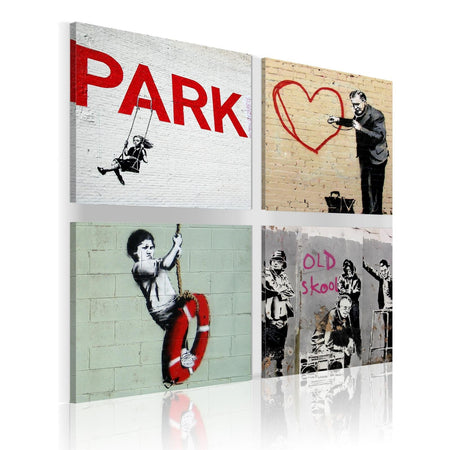 Stretched Canvas Street Art - Banksy Composition Park 4 Piece-Tiptophomedecor