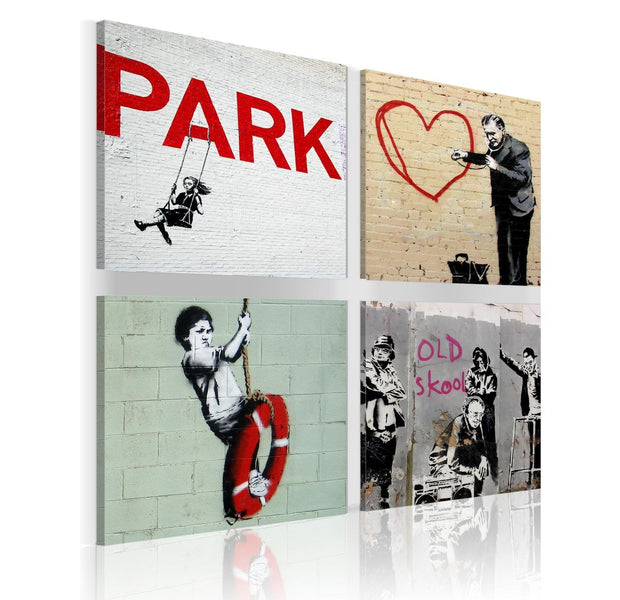 Stretched Canvas Street Art - Banksy Composition Park 4 Piece-Tiptophomedecor