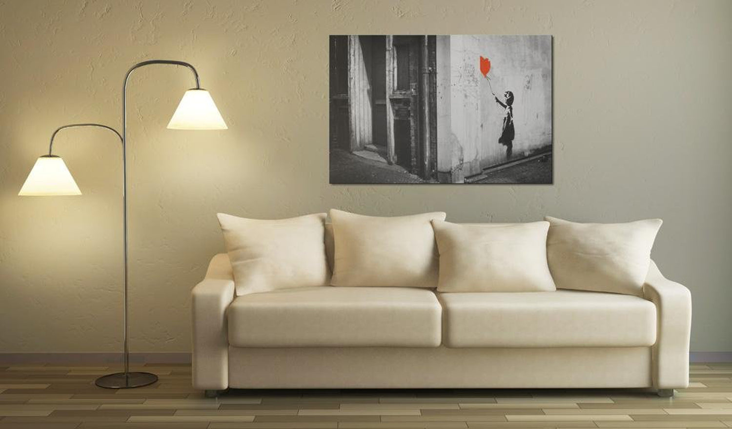 Stretched Canvas Street Art - Banksy: Girl With Balloon-Tiptophomedecor