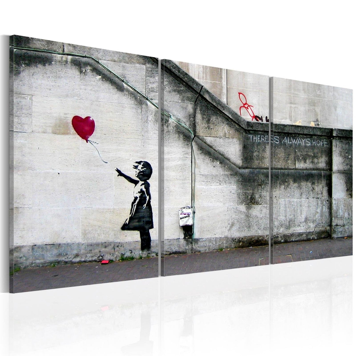 Stretched Canvas Street Art - Banksy: Girl With Red Balloon 3 Piece-Tiptophomedecor