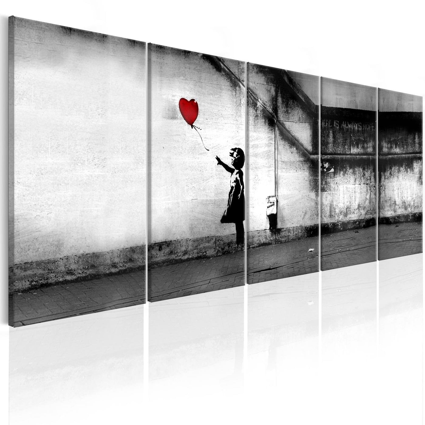 Stretched Canvas Street Art - Banksy: Girl With Red Balloon 5 Piece-Tiptophomedecor