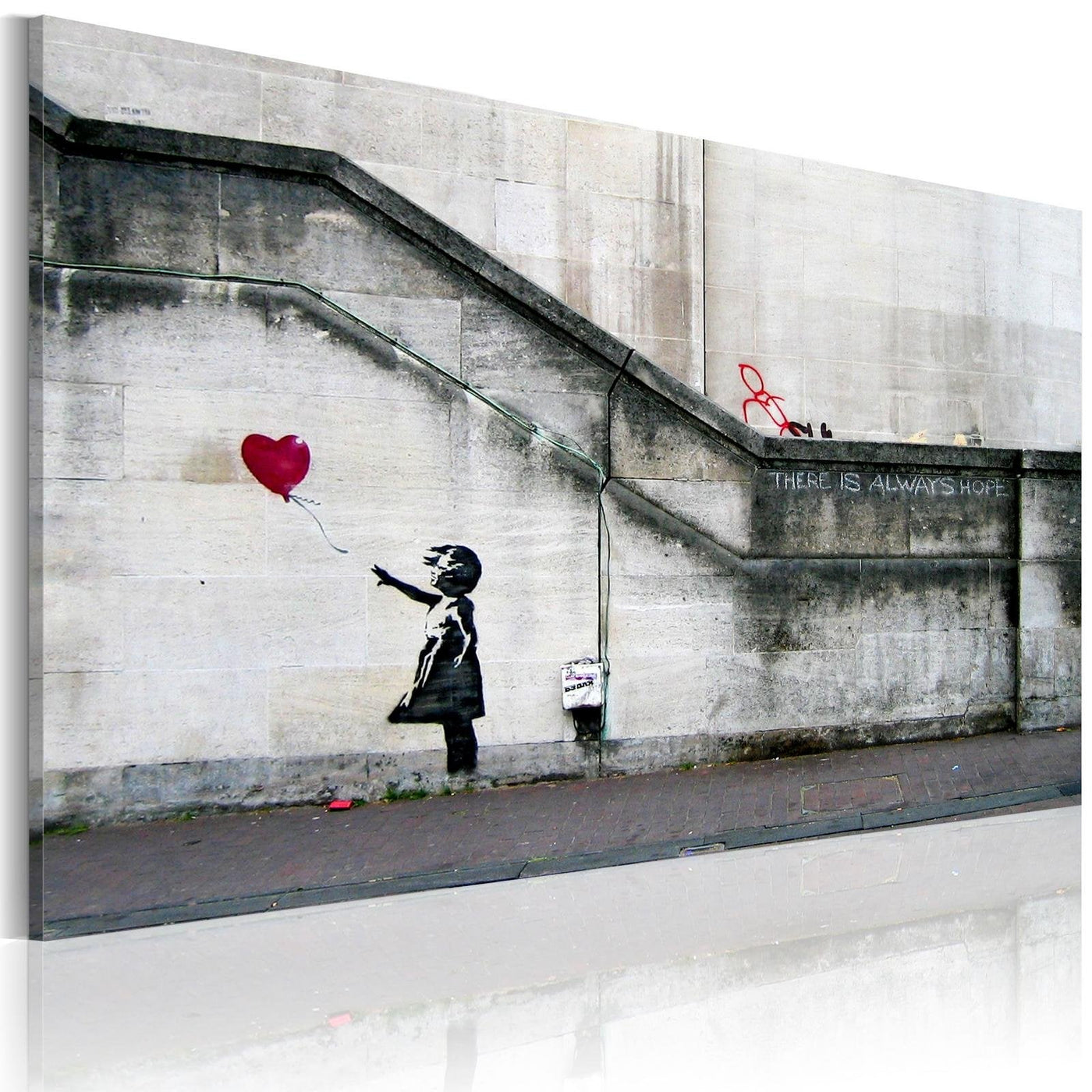 Stretched Canvas Street Art - Banksy: Girl With Red Balloon Wide-Tiptophomedecor