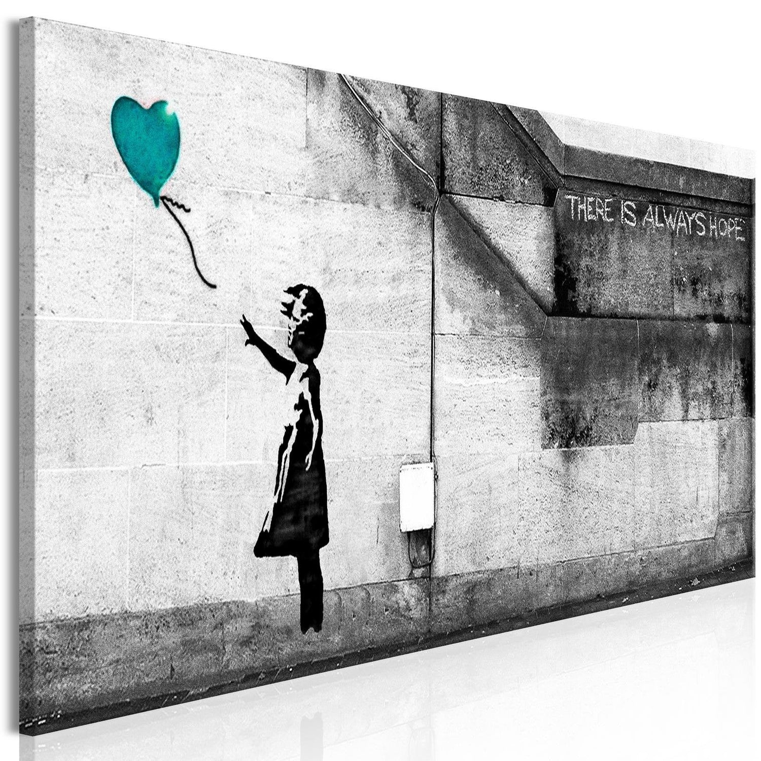 Stretched Canvas Street Art - Banksy: Girl With Turquoise Balloon-Tiptophomedecor
