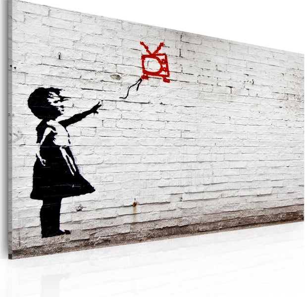 Stretched Canvas Street Art - Banksy: Girl With Tv-Tiptophomedecor