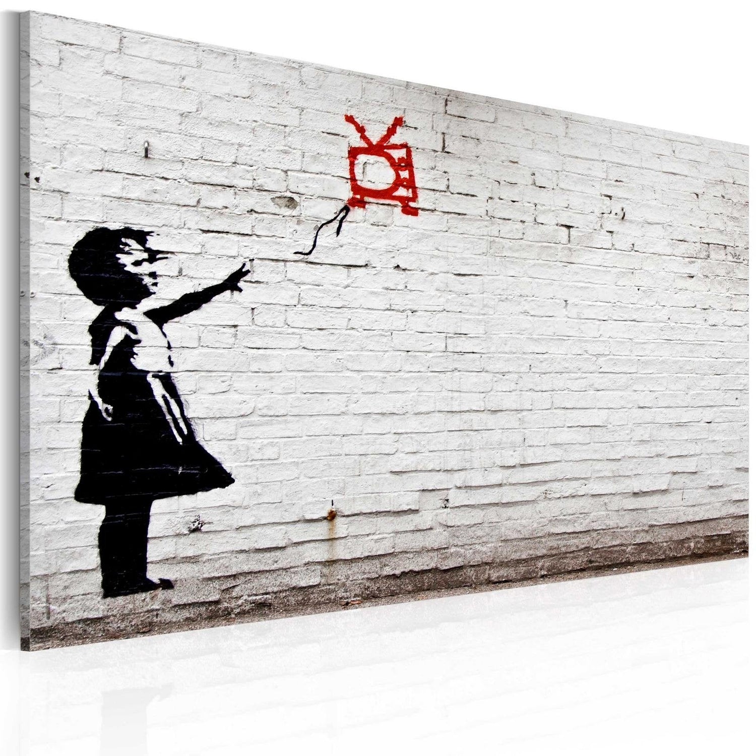 Stretched Canvas Street Art - Banksy: Girl With Tv-Tiptophomedecor