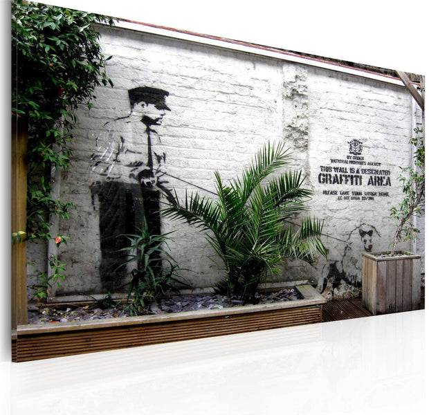 Stretched Canvas Street Art - Banksy: Graffiti Area With Plants-Tiptophomedecor