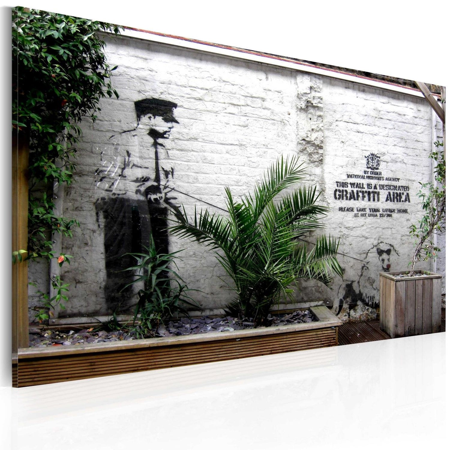 Stretched Canvas Street Art - Banksy: Graffiti Area With Plants-Tiptophomedecor