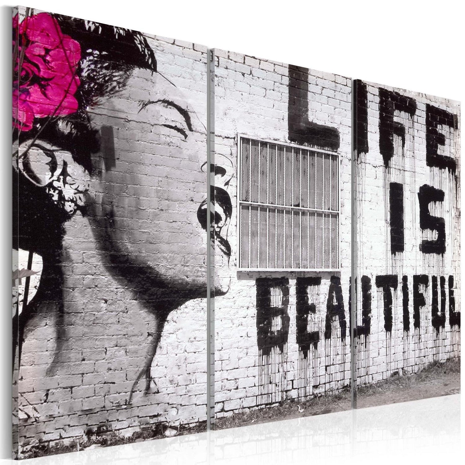 Stretched Canvas Street Art - Banksy: Life Is Beautiful 3 Piece-Tiptophomedecor