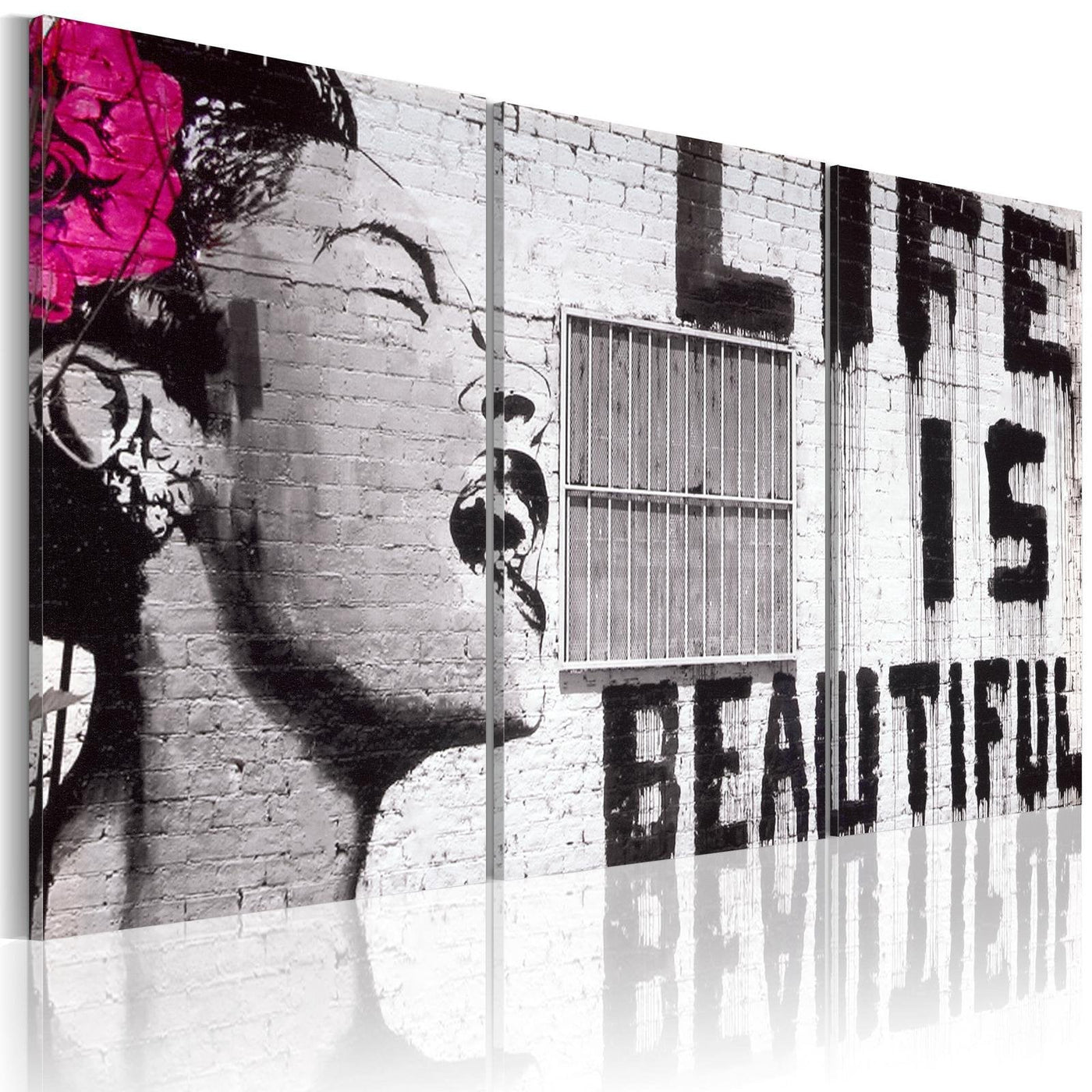 Stretched Canvas Street Art - Banksy: Life Is Beautiful 3 Piece Wide-Tiptophomedecor