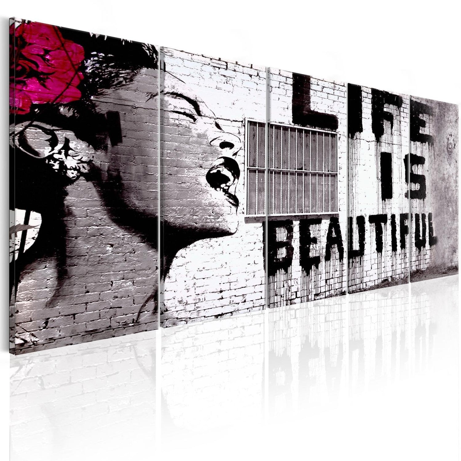 Stretched Canvas Street Art - Banksy: Life Is Beautiful-Tiptophomedecor