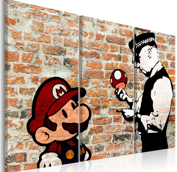 Stretched Canvas Street Art - Banksy: Mario 3 Piece-Tiptophomedecor