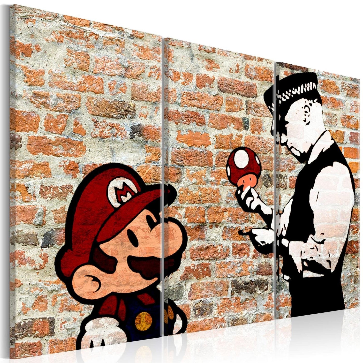 Stretched Canvas Street Art - Banksy: Mario 3 Piece-Tiptophomedecor