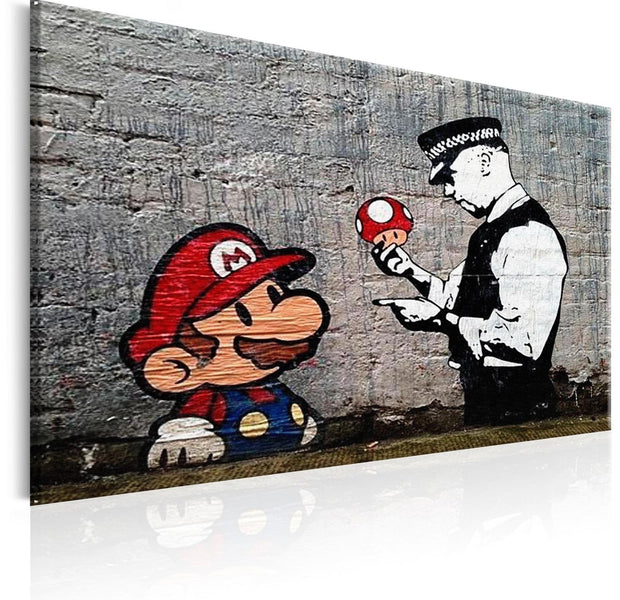 Stretched Canvas Street Art - Banksy: Mario And Cop-Tiptophomedecor