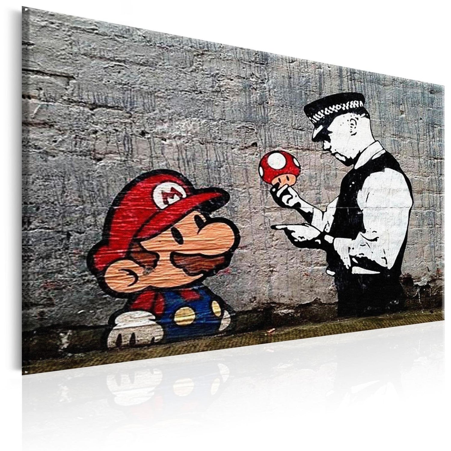 Stretched Canvas Street Art - Banksy: Mario And Cop-Tiptophomedecor