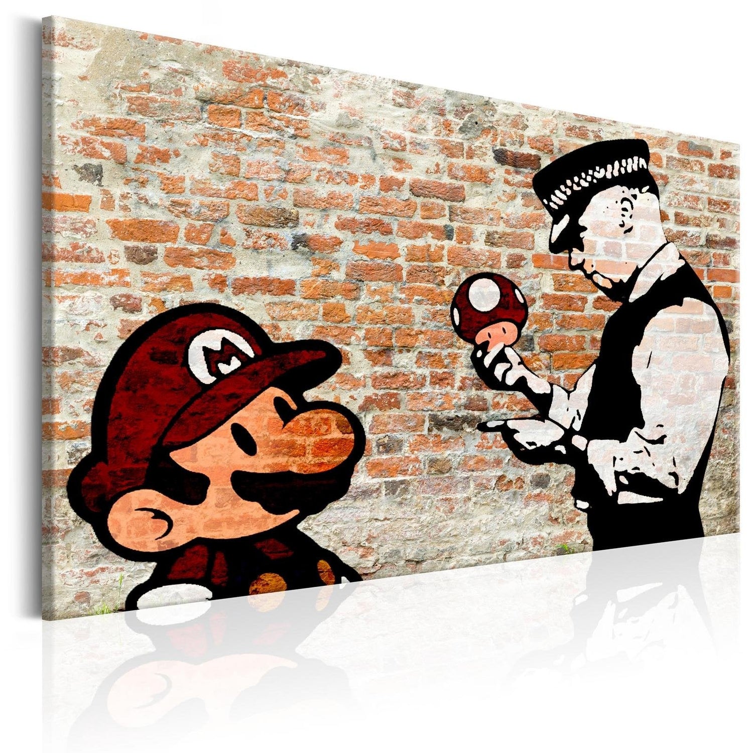 Stretched Canvas Street Art - Banksy: Mario And Police Brick-Tiptophomedecor