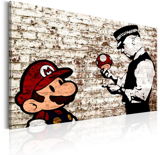 Stretched Canvas Street Art - Banksy: Mario And Police Officer-Tiptophomedecor