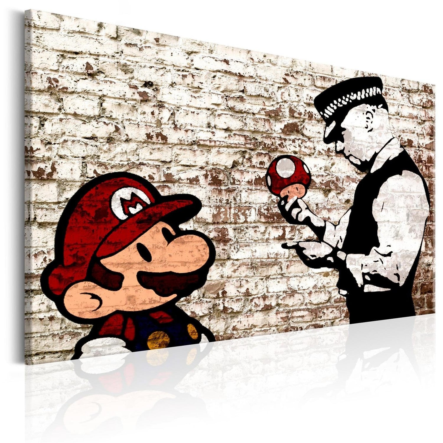 Stretched Canvas Street Art - Banksy: Mario And Police Officer-Tiptophomedecor