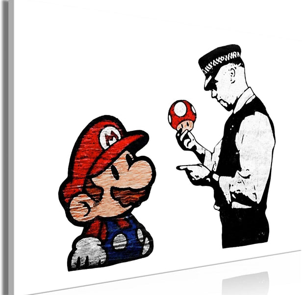 Stretched Canvas Street Art - Banksy: Mario And Police-Tiptophomedecor